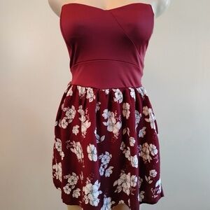 Empyre Burgundy Strapless Floral Dress